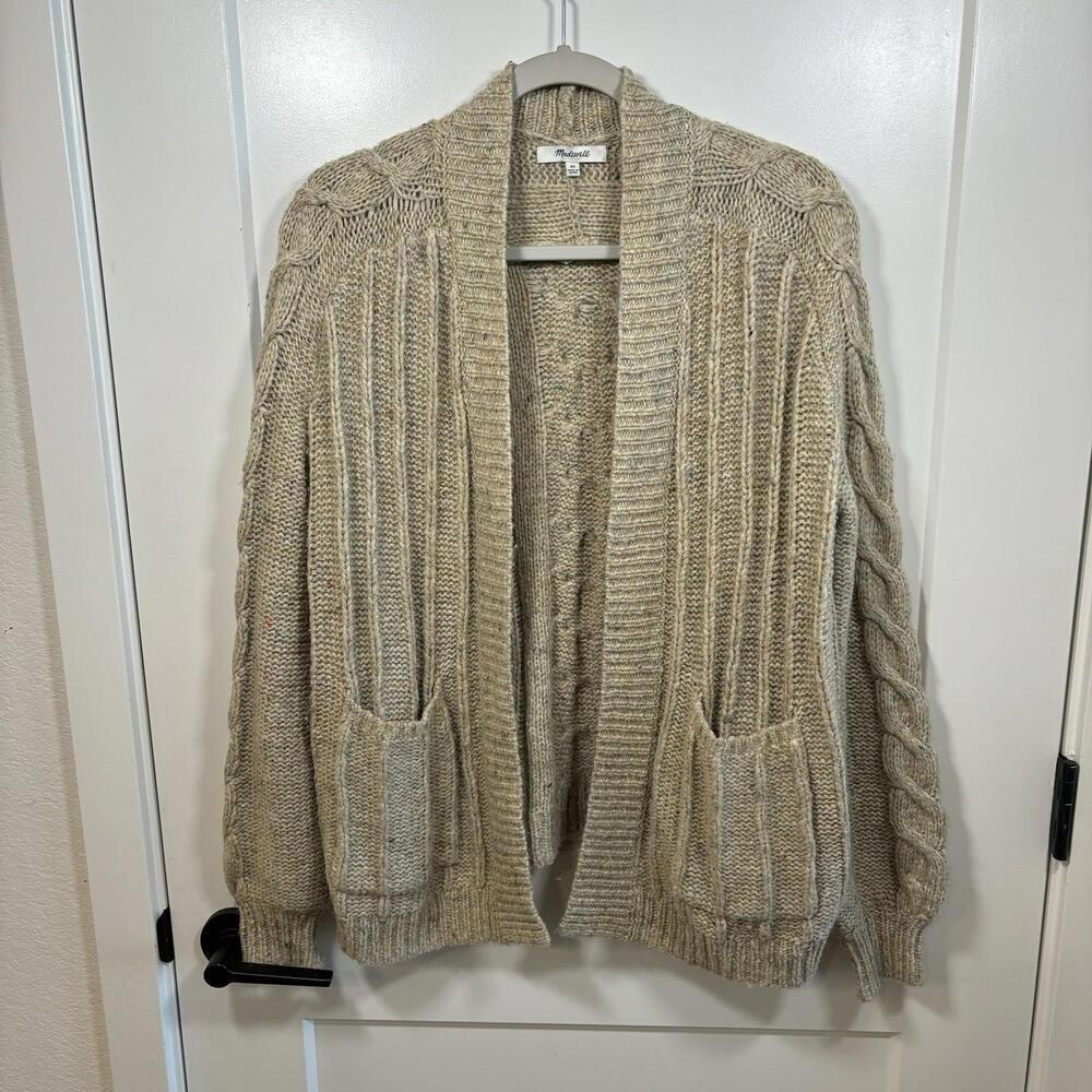 Women’s Madewell Wool Alpaca Blend Cardigan Size XS Oversized Beige Chunky Knit